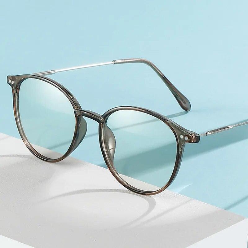 Fotokrom polarisert fargeendring Runde briller Briller Dame Anti-blå spill utendørs briller Klar linse