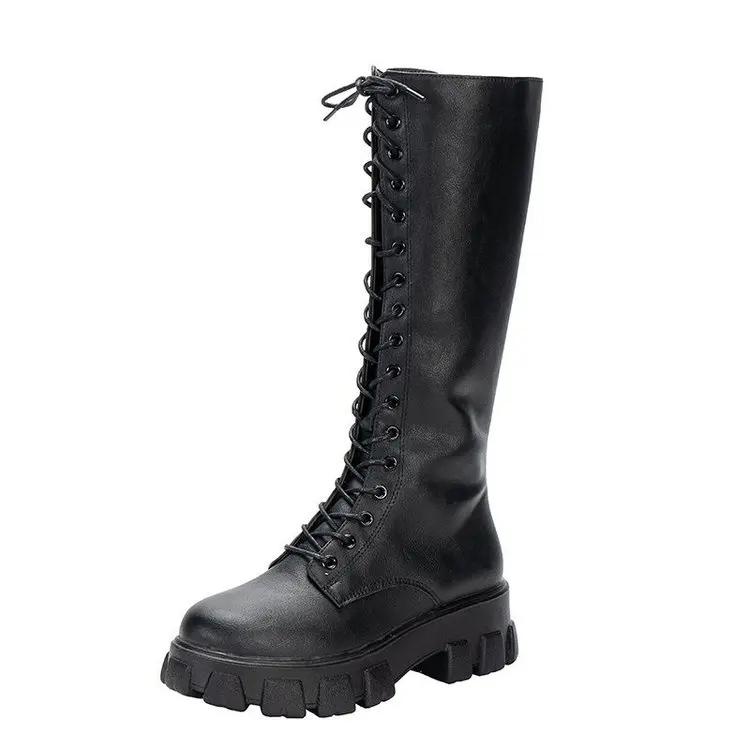 Fashion Women's Thigh High Boots Black Fashion Black Punk Goth Sexy Woman Platform Boots Motorcycle Boot Women Heels Shoes Big Size 43