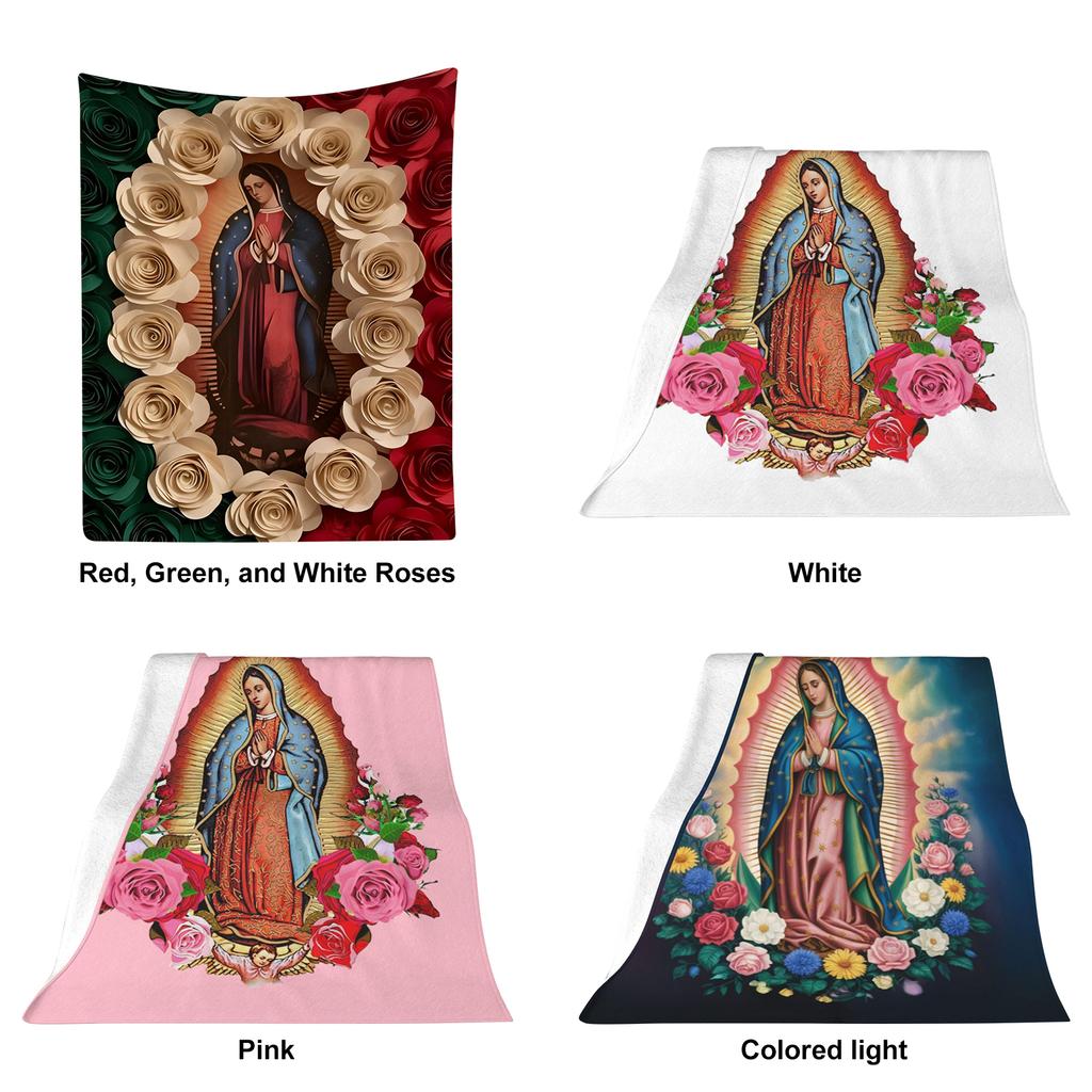Virgin Mary Blanket with Flowers Christian Blanket Catholic Gifts for Women for Bedroom Couch Travel Home Decor
