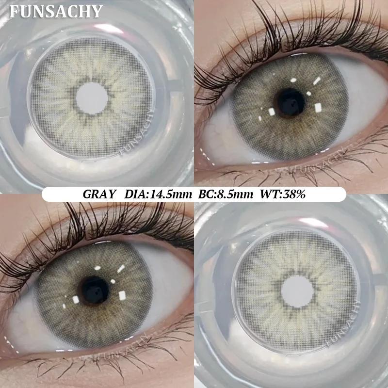 FUNSACHY Color Contacts 1Pair Natural Brown Korean Big Eye Contact Lenses for Eyes Beauty Gray Pupils Colored Soft Lens Yearly