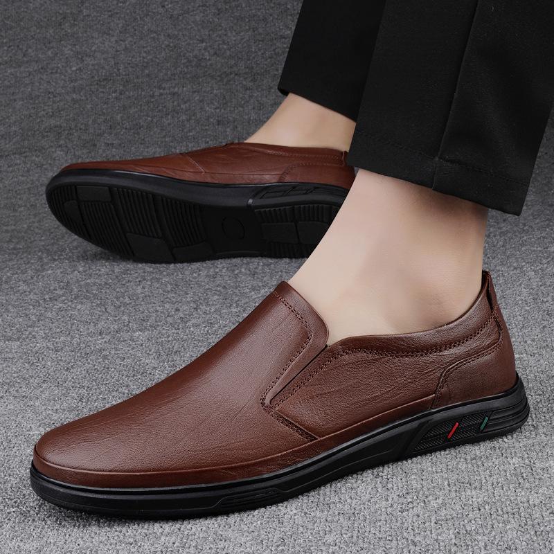 5 Men'S Shoes Loafer Leather Shoes Flat Casual Shoes Spring Low-Top Foot Cover First Layer Cowhide Surface One Pedal Single Shoes