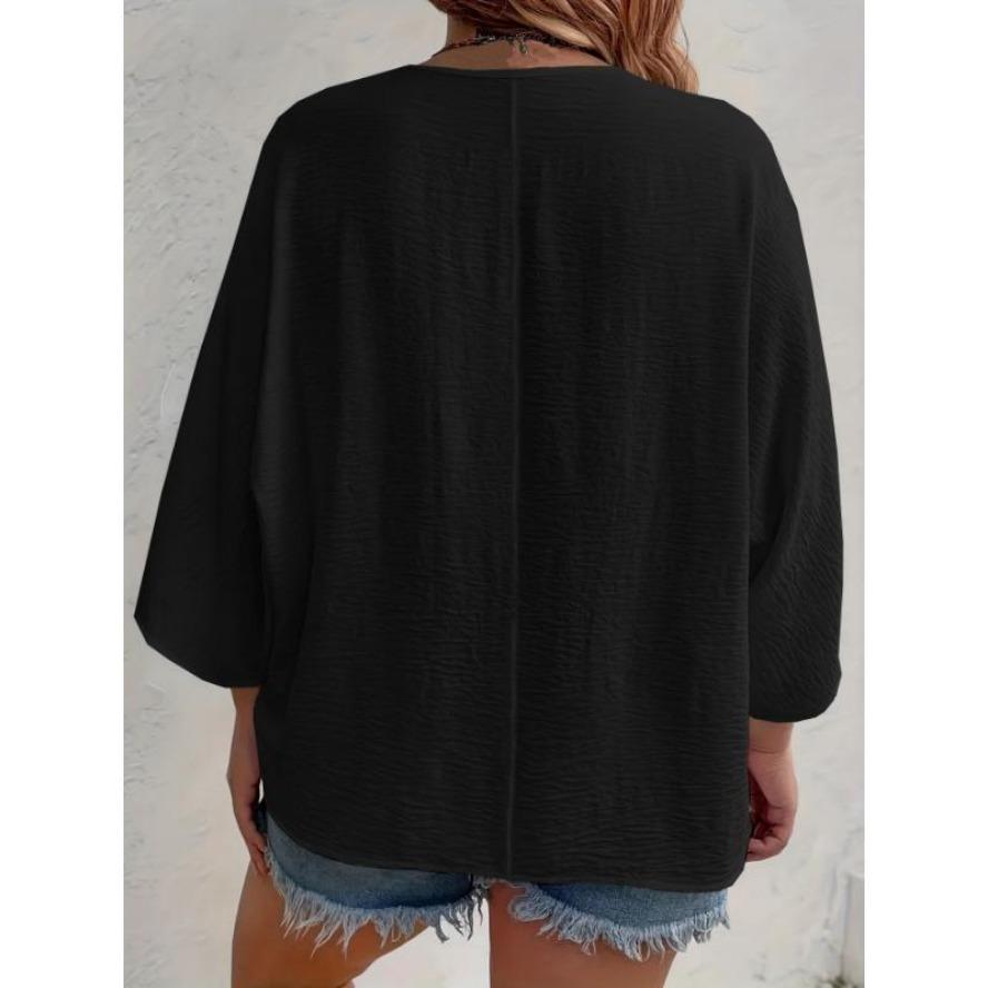 Camicette e camicie con scollo a V, maniche a 3/4, stampa tinta unita, moda casual, estate e primavera