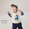 JELLYBABY Boys' Cartoon Spliced Sleeve Faux Two-Piece Long Sleeve T-Shirt