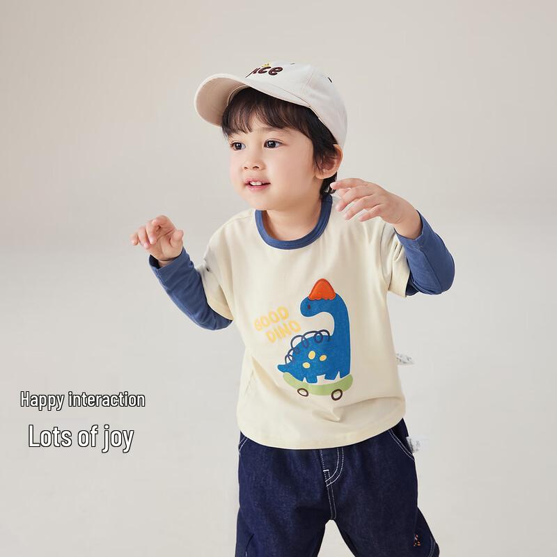 JELLYBABY Boys' Cartoon Spliced Sleeve Faux Two-Piece Long Sleeve T-Shirt