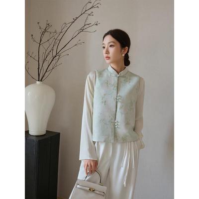 Damen Neue Chinesische Stil Jacquard Weste mit Froschknöpfen