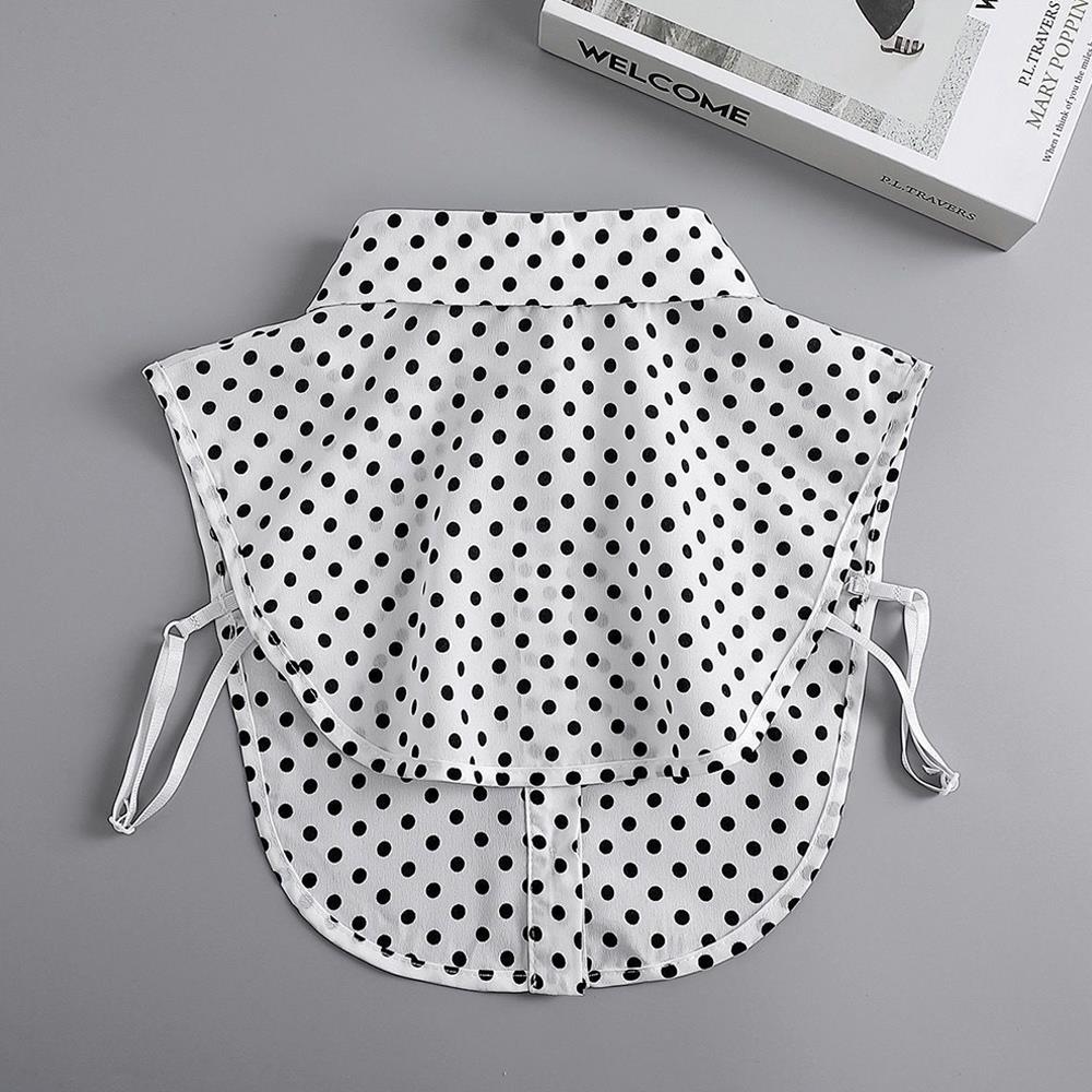 Polka Dots Shirt Detachable Collar Front Tie White Fake Collar Women Stand Detachable Collar Fake Vintage False Blouse Collar