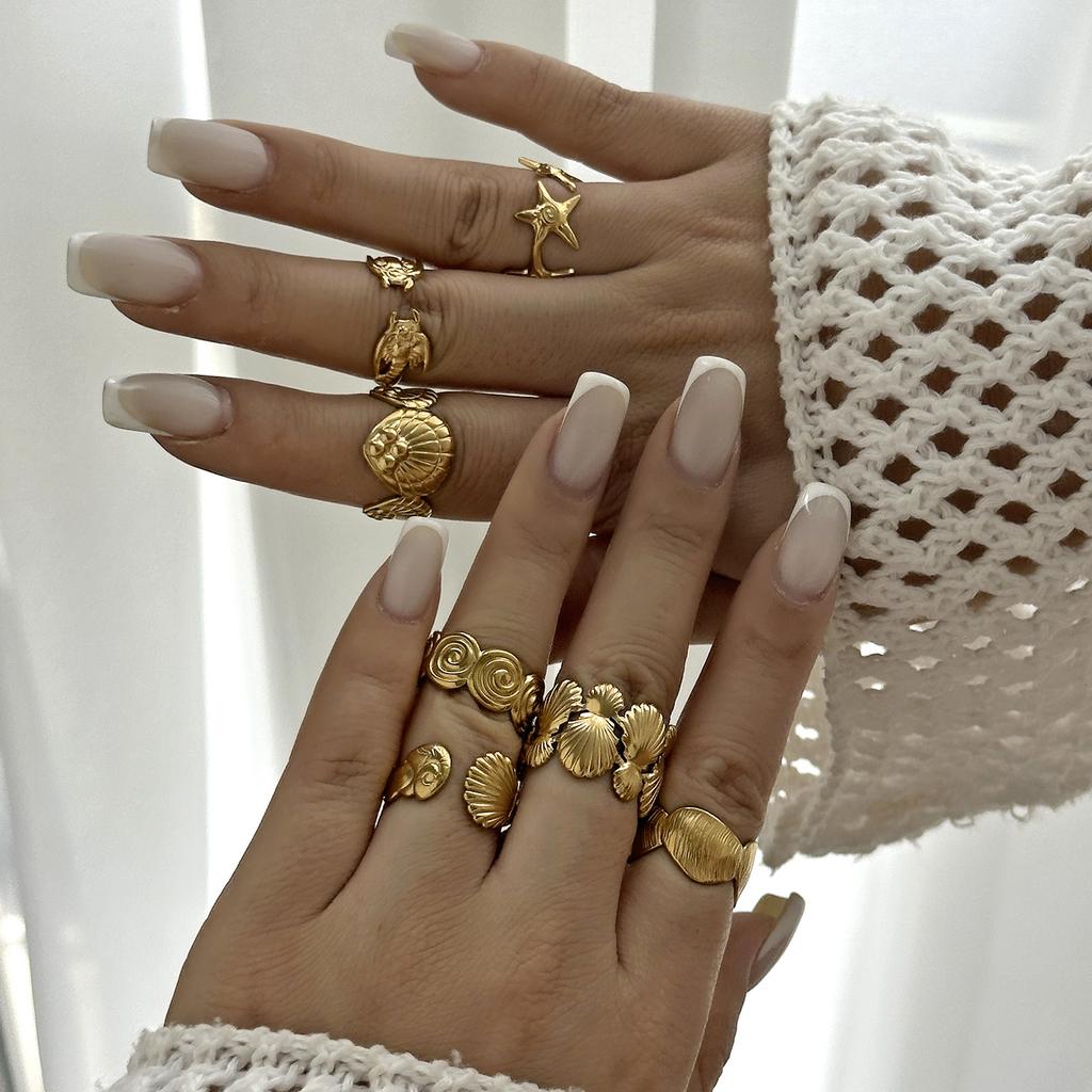European and American Fashion Shell Starfish Open Rings For Women Gold Color Stainless Steel Adjustable Ring Party Jewelry Gift