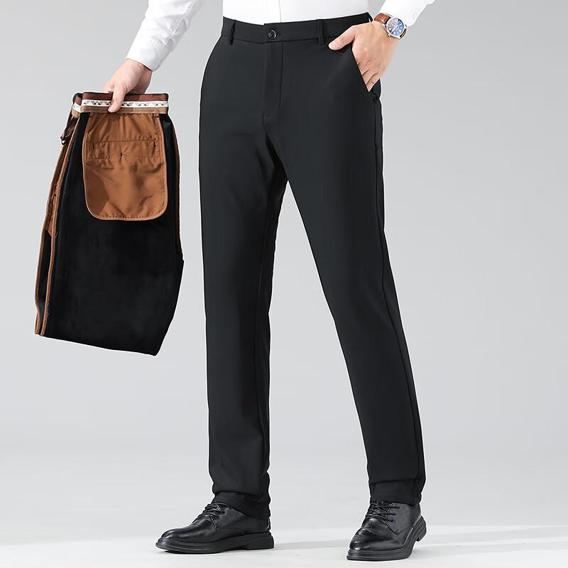 FAPAI Men's High-Elastic Fleece-Lined Straight-Leg Dress Pants