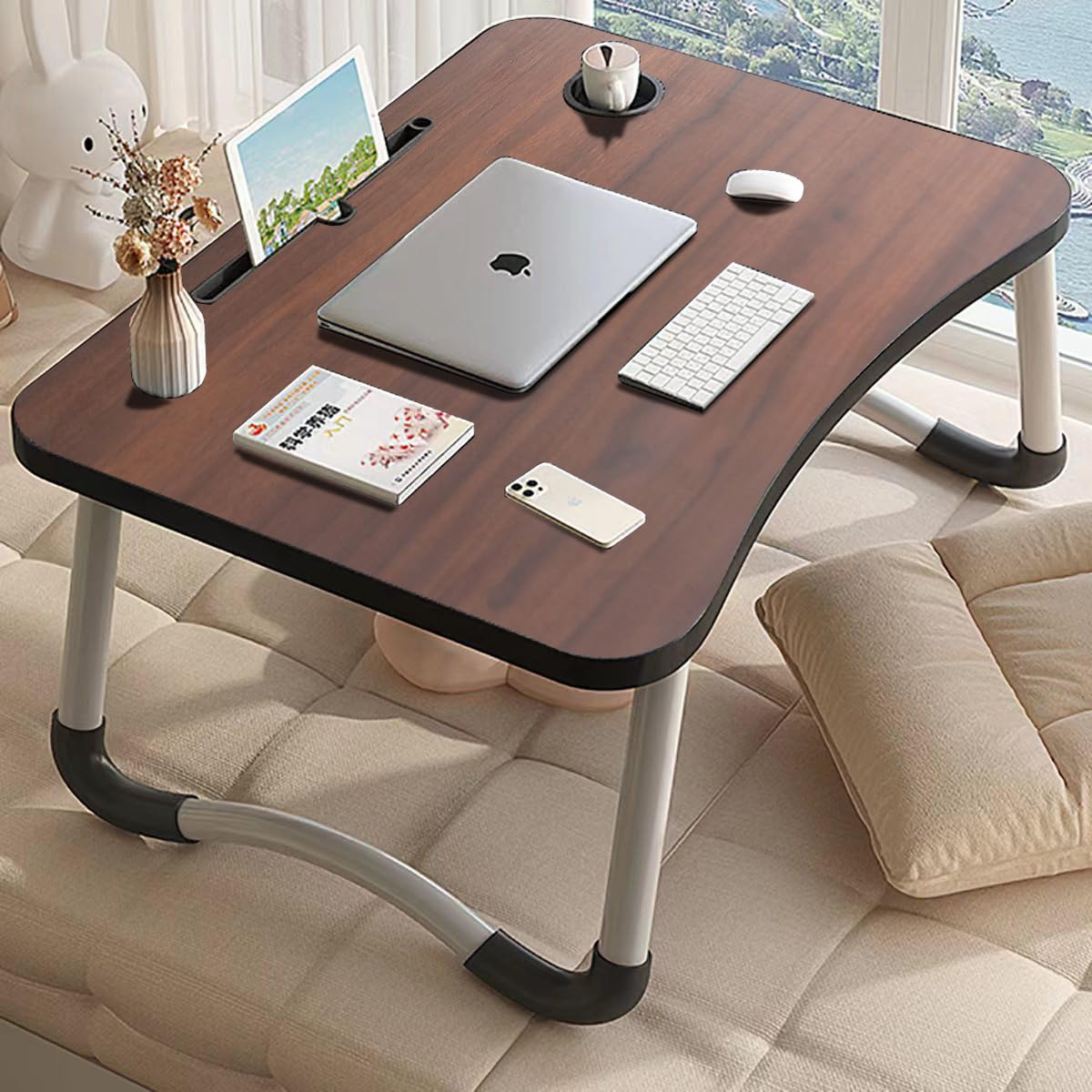 

Small Folding Bedside Small Coffee Folding Bed Mini Perfect for Single Folding Coffee Laptop Large Surface Perfect for Working from Home 5 Colors Wood