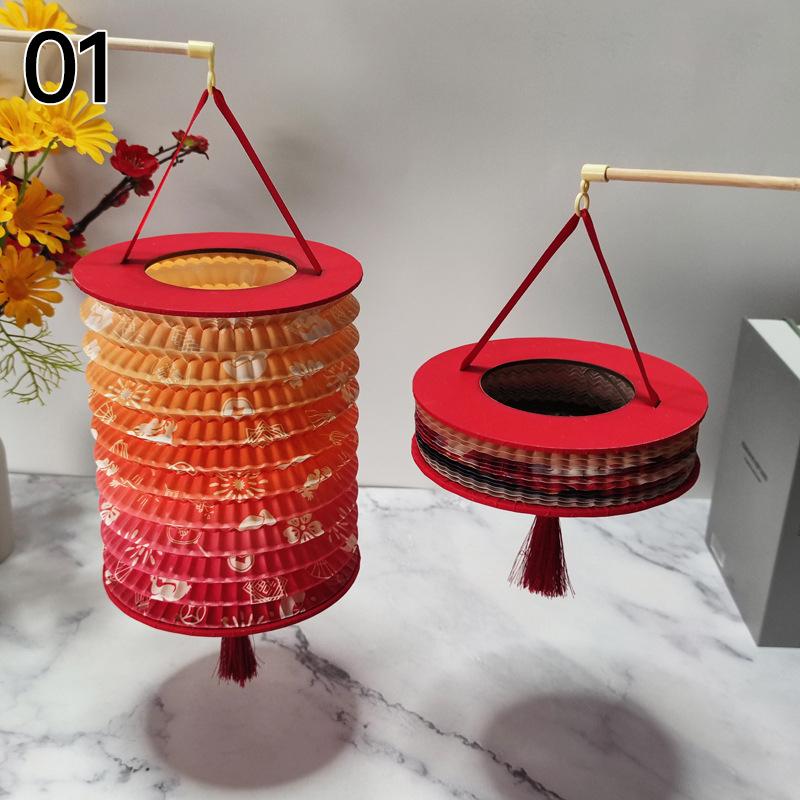Traditional Hanging Led Lantern Folding Organ Design Chinese Style Mid-autumn New Year Decor Portable Lantern With Handlen