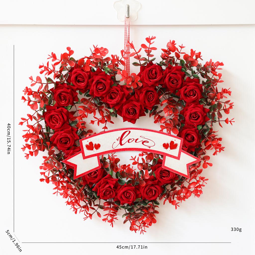 Heart-shaped Red Rose Wreath | Plastic and Paper Materials, Ideal for Valentine'S Day, Weddings, Bridal Showers, Birthdays