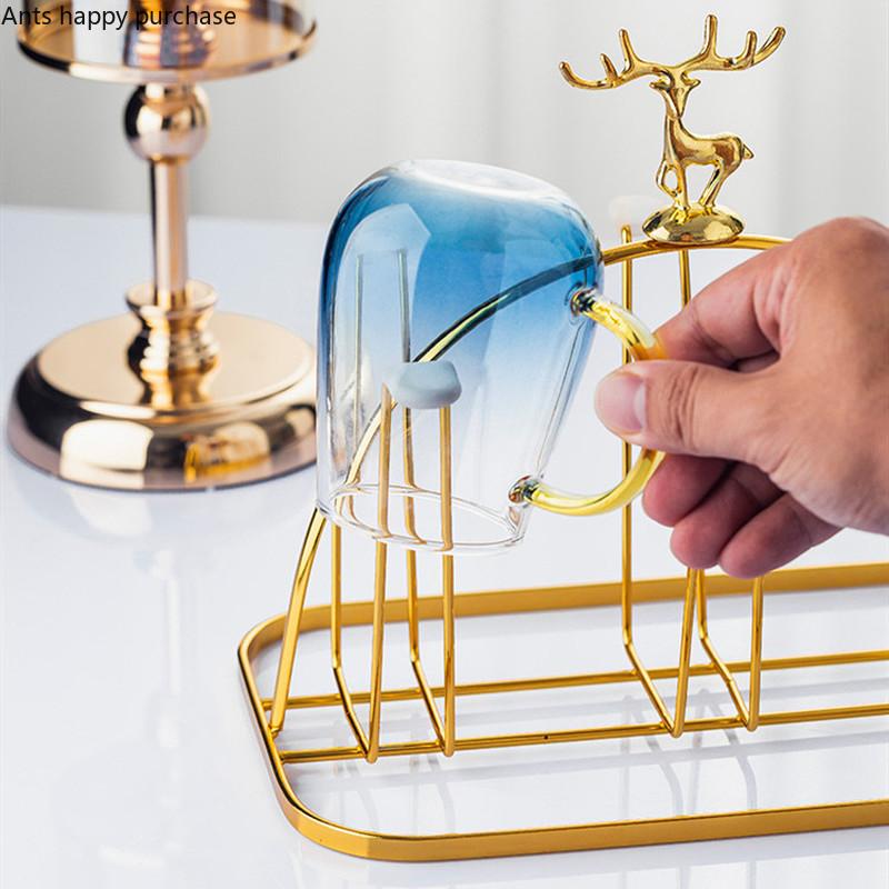Metal Cup Holder Drain Rack Storage Tray Decorative Storage Rack Tumbler Holders Home Glass Cup Six-piece Suit Upside-down Shelf
