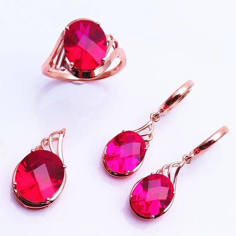 Purple Gold Inlaid Redstone Oval Earrings Simple Luxury High Temperament Rose Gold Plated Earrings