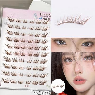 No Need Glue Fox Eye Effect Fluffy False Eyelashes Self-Adhesive Reusable Diy Segmented Thick Winged Lash Extension Daily Use