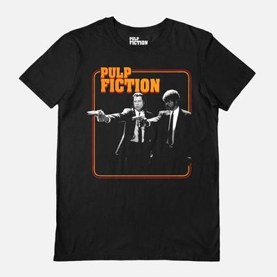 Pulp Fiction 100% Cotton T-shirt Mens Tees Top - Official B/W Guns Art Black Short Sleeve