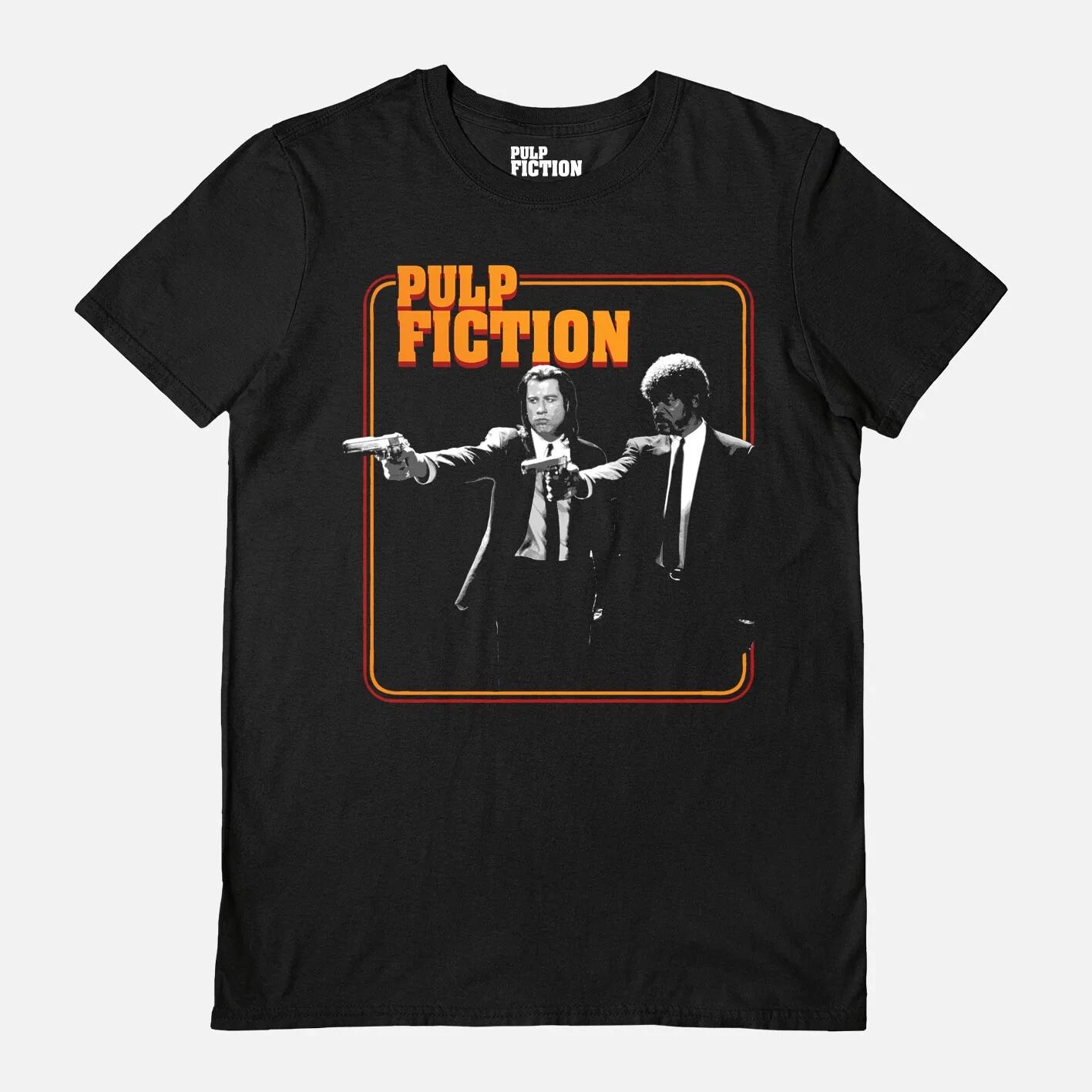 

Pulp Fiction 100% Cotton T-shirt Mens Tees Top - Official B/W Guns art Black Short Sleeve S