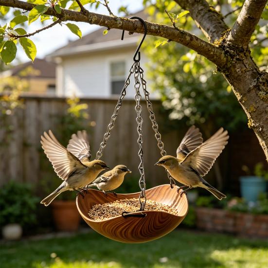 Yousheng Outdoor Bird Feeder, Garden Hanging Bird Feeder, 1 or 2 Bowls Backyard Bird Feeder for Wild Birds Patio Porch