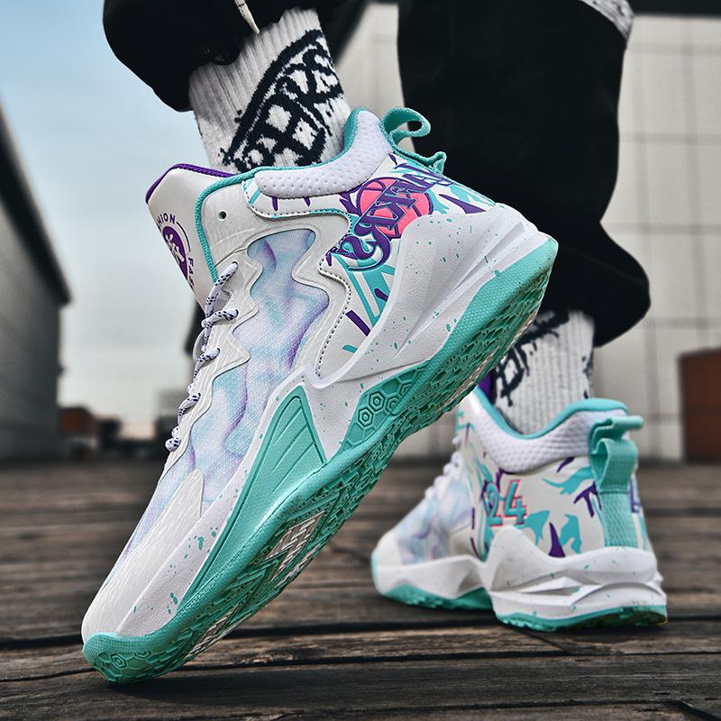 Mandarin duck basketball shoes men's mesh breathable high-top sports shoes new non-slip student luminous training competition sneakers women