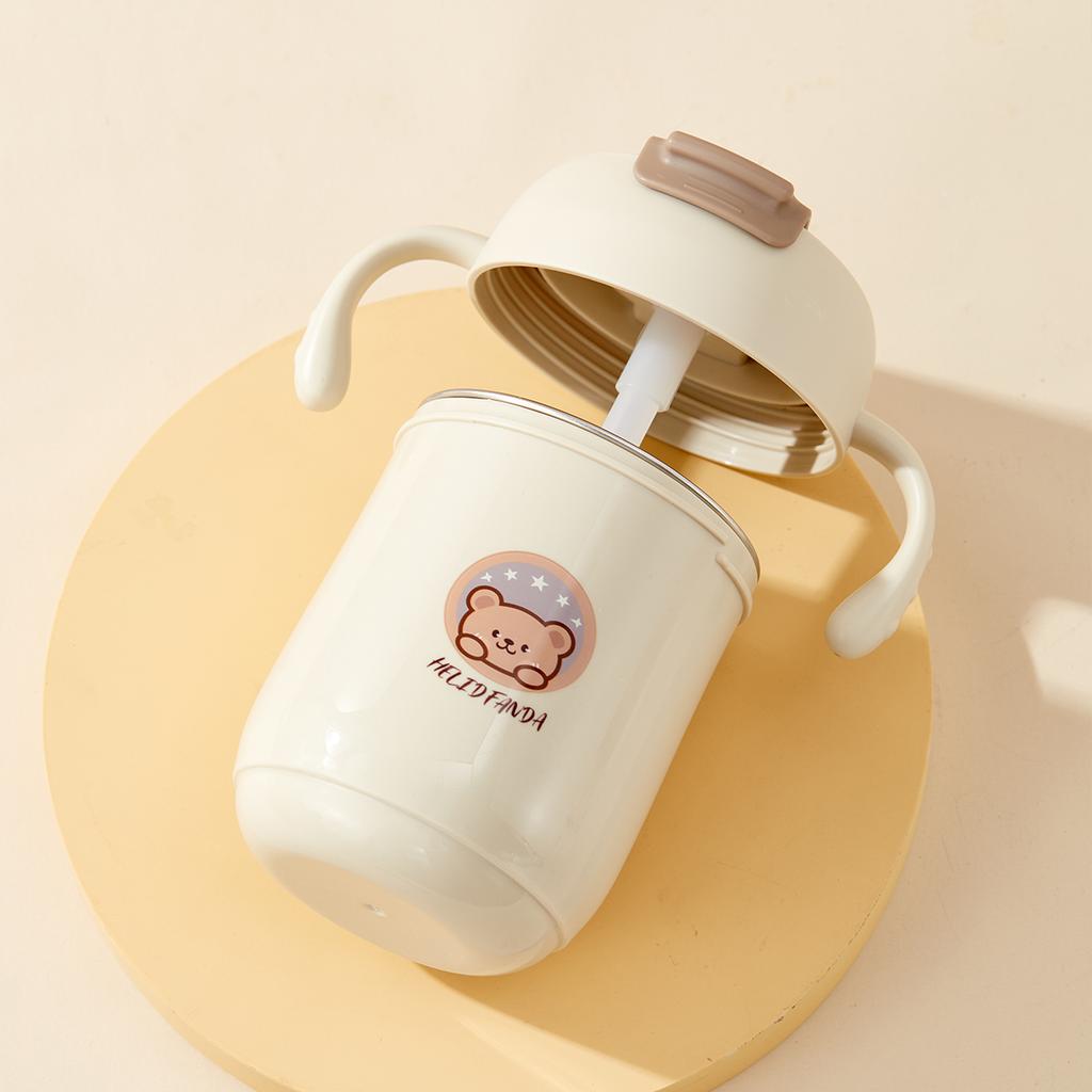 360ml Double Drink Water Bottle Kid 304 Stainless Steel Anti-scalding Drinking Cup With Straw&Handle Children Drinkware