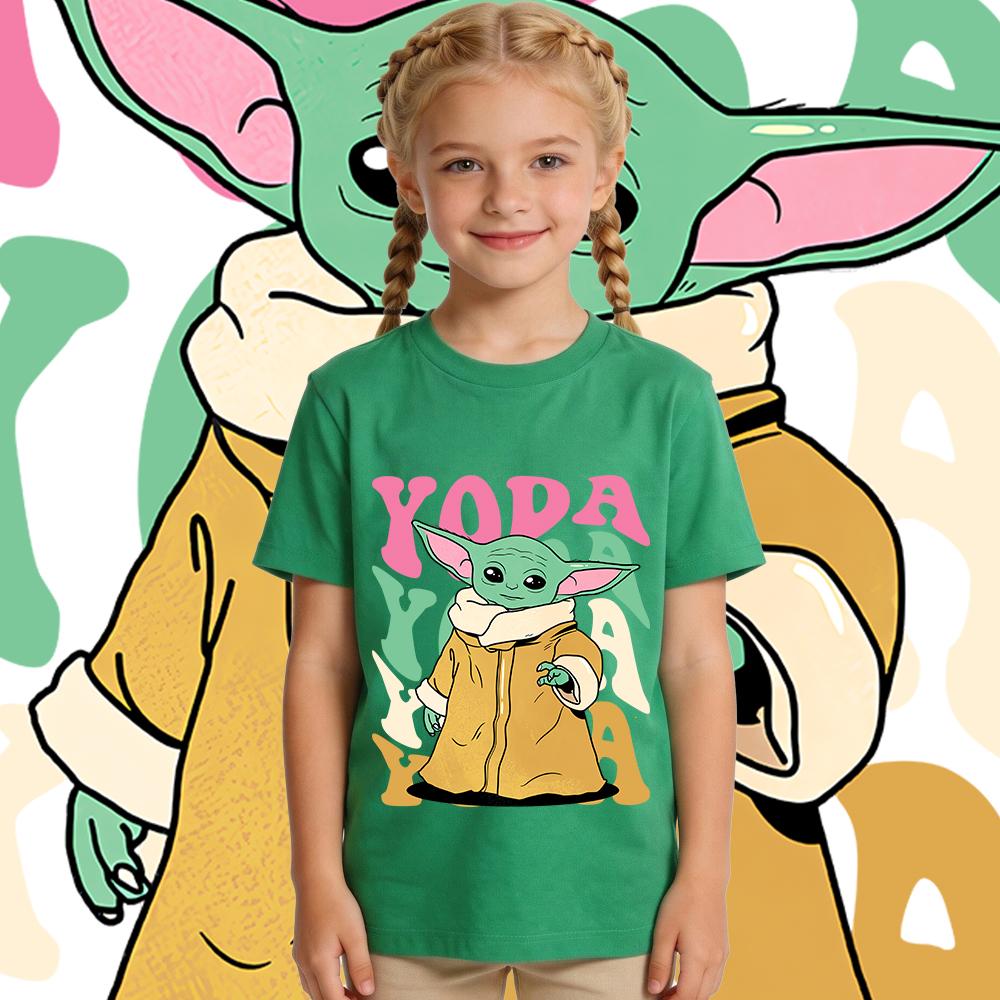 Star Wars Yoda Baby Grogu Graphic Tee Girls Casual Cotton T Shirt Kids Summer Clothes Toddler Top Fashion Cute Short Sleeve