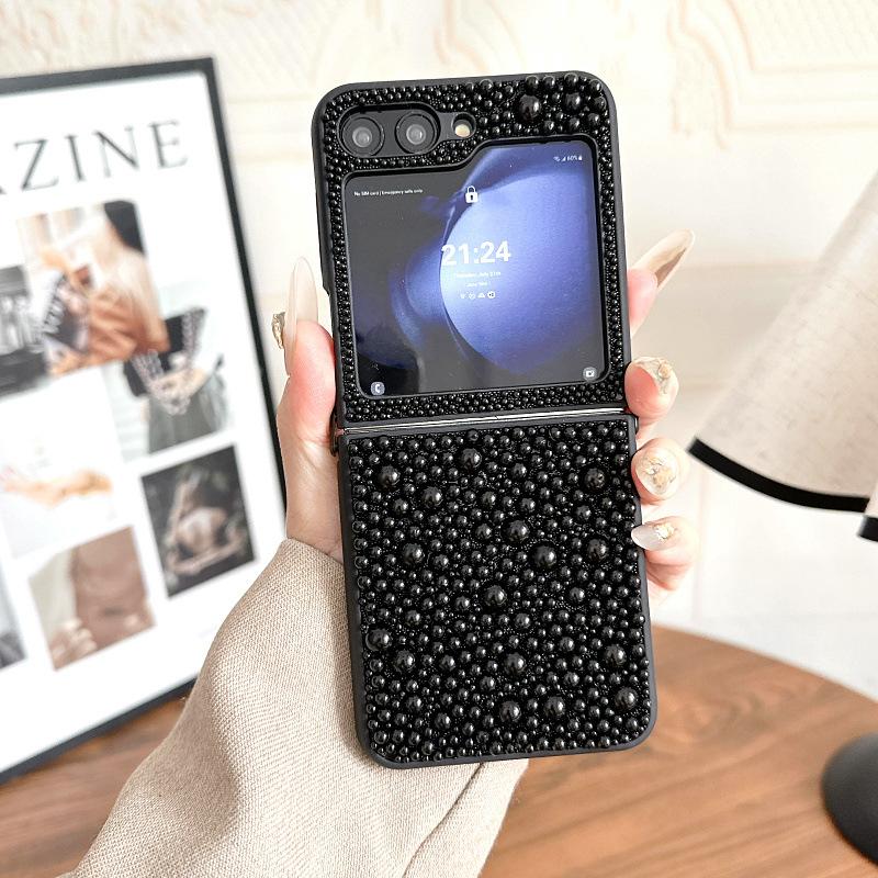 Full Screen Pearls Suitable for Samsung Zflip5 Mobile Phone Case Galaxy ZFlip6 4 3 Folding Protective Case