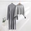 Completi da Donna 2 Pezzi Autunno Inverno Abito Maglione in Maglia Manica Lunga Collo Alto Abiti Ampi Sciarpa Poncho con Bottoni Set Lounge Tuta da Ginnastica per Donna