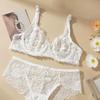 Women's Hollow Non-Padded Underwire Bra Sets 2PCS Sexy Ultra-Thin Lace Push Up Bra Panty Set for Women