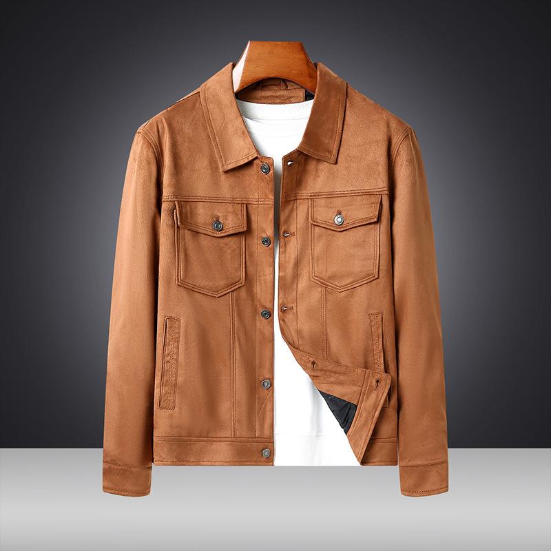 Spring And Autumn Suede Jacket Men'S Solid Color Simple Casual Fashion Trend Retro Tooling Jacket Price