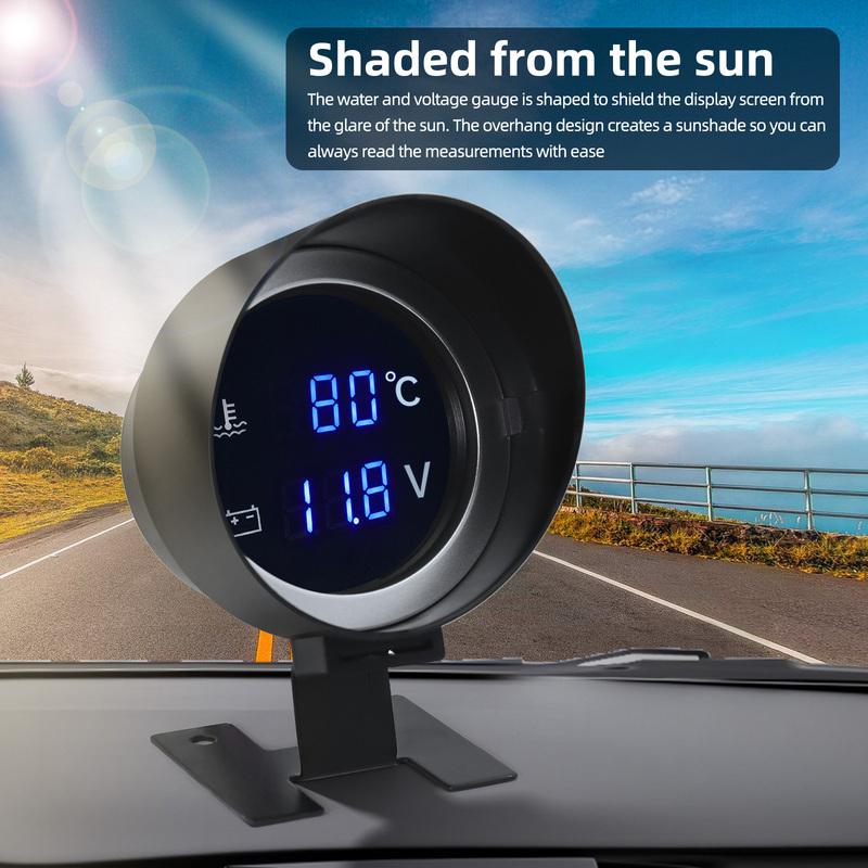 Car Water Temperature Gauge + Voltmeter With Water Temperature Sensor 2 In 1 LCD Car Digital Horizontal 12v 24v Accessories