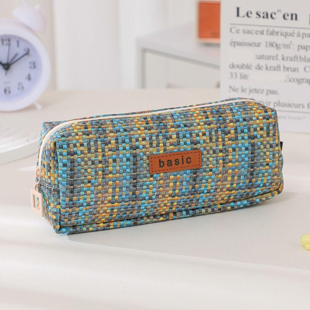 Large Capacity Cosmetic Storage Bag INS Simplicity Pen Bag Stationery Bag Woven Pencil Case Travel