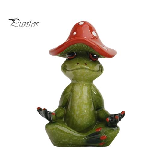 Lustige Schreibtischdekorationen Yoga-Pilz Frosch Figur, Kreative Harzstatue, Niedliche Sitzende Dekoration Grünes Ornament für Zuhause Büro Regal Tischplatte Dekoration