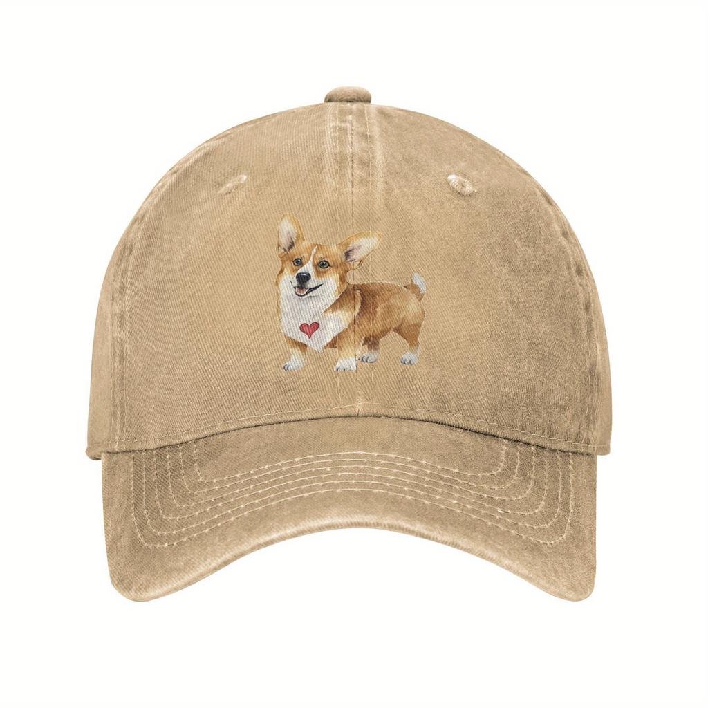 Corgi Dog Print Baseball Cap Adult Polyester Casual Adjustable Sun Protection Dad Hat