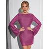 Women's Shiny Sequin Backless Lace Up Mini Dress Long Sleeved Shiny Tight Party Casual Dresses