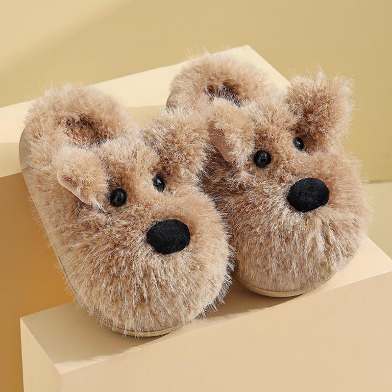 Westie Puppy Cotton Slippers - Girls' Warm Autumn/Winter Indoor Fur Slippers