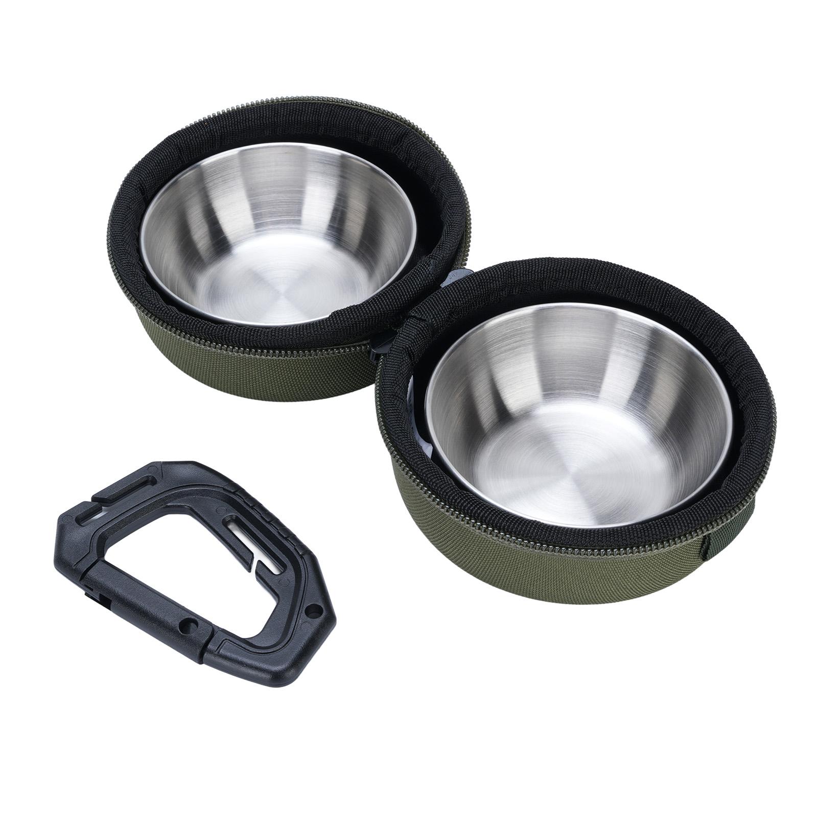 

Foldable Dog Double Bowls Portable Stainless Steel Travel Pet Food Water Bowl with EVA Bag and Clip For Outdoor Camping
