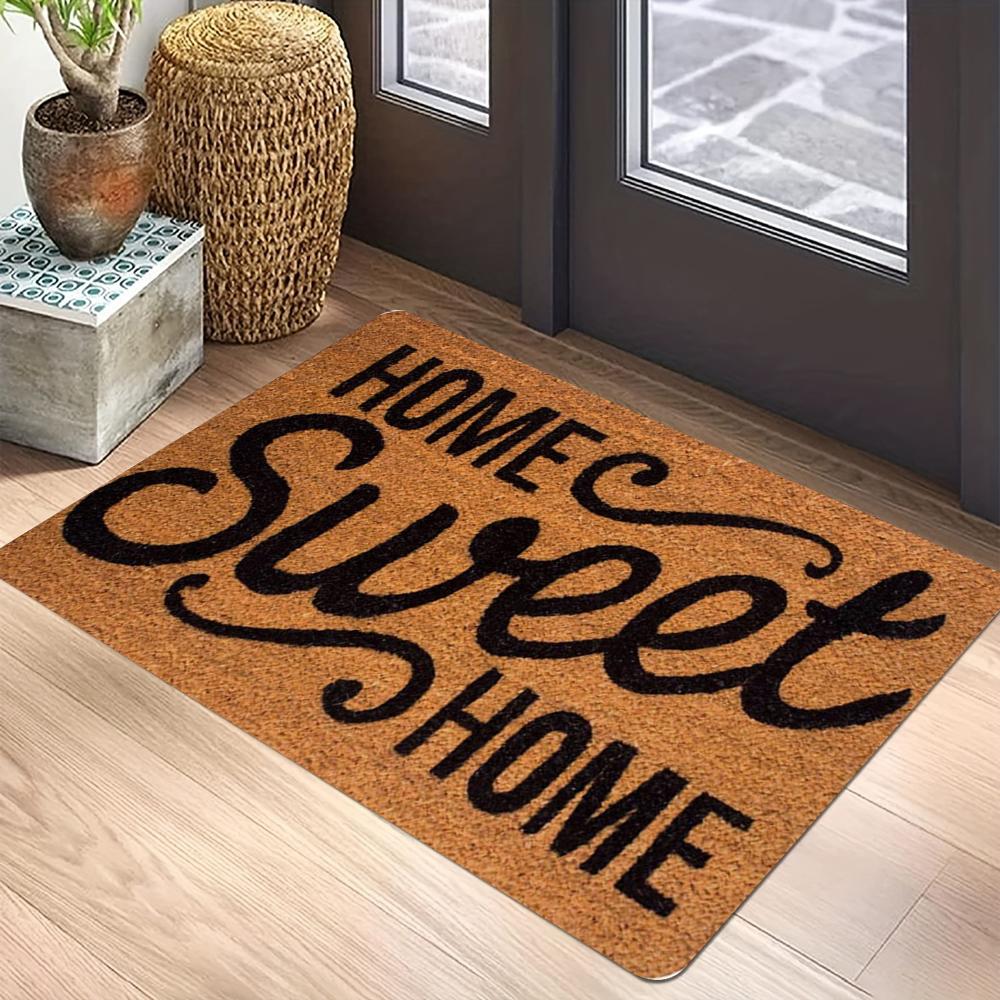 Brown Hello Black Handwritten Carpet Mat Anti-Slip Rubber Backing Rug for Entryway Front Door Hallway Home Decoration Durable