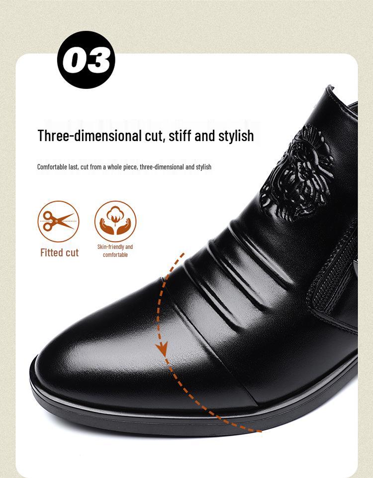 2024 Men's High-Top Martin Boots: Autumn/Winter Fleece-Lined Leather Shoes with Side Zipper