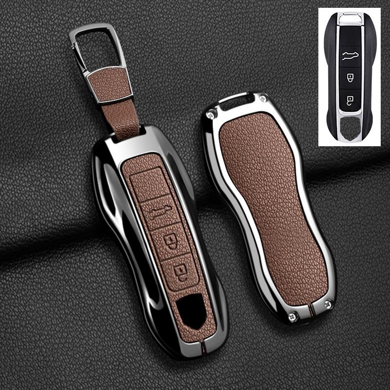 

Zinc Alloy Leather Car Key Case for Porsche Cayenne 718 MACAN Panamera 911 Macan Boxster Cayman Cayenne Macan Keychain Key Case