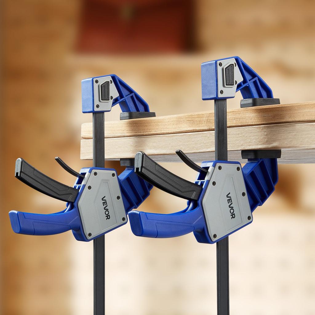 VEVOR Bar Clamps for Woodworking, 2-Pack 60.96 Cm One-Handed Clamp/Spreader, Quick-Grip F-Clamp with 154 Kg Load Limit
