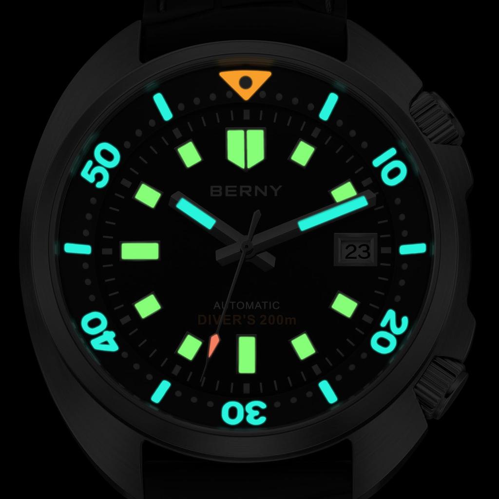 BERNY Manual și 200m Apă Safir Super Fluorocarbon Cauciuc La Mod Cadou de Ziua de Naștere Ceas pentru Bărbați, Automatic, Rezistent, Cristal cu Strat AR,