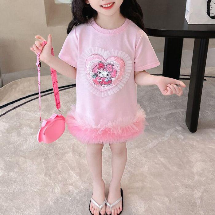 Girls Summer Short Sleeve Hoodie Dress Princess Casual Dress 90