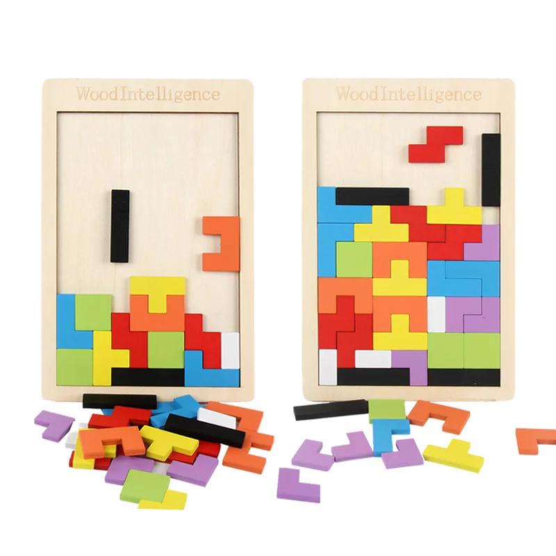 3D Wooden Puzzle Toy Color Shape Cognition Brain Games for Children Wood Jigsaw Puzzles Toys Tangrams for Children Kids