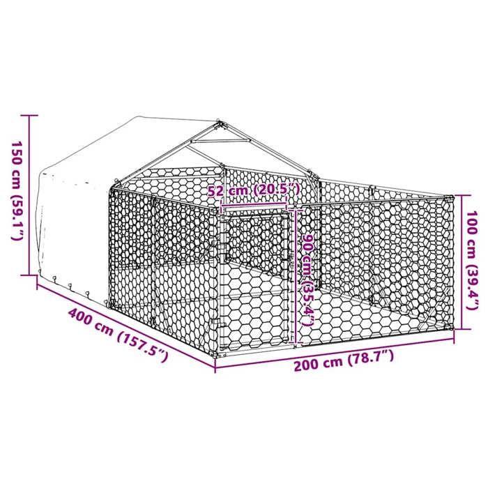 VidaXL Niche d'extérieur pour chien enclos 4x2x1,5 m acier galvanisé, cage de chien d'extérieur, grande cage de chien, niche 3329235