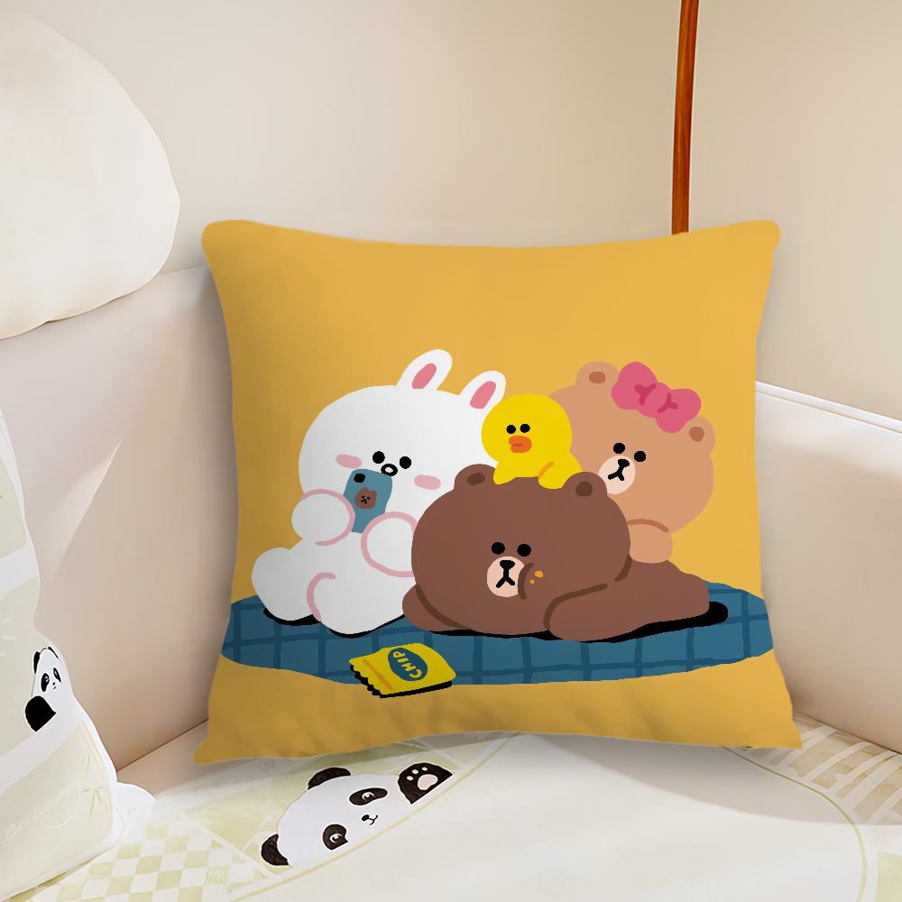 Korean Cute L-Line F-Friends Brown cushion cover Living Room Headboard Bedroom Office Cushion Cushion Sofa Nap Time Pillow Case
