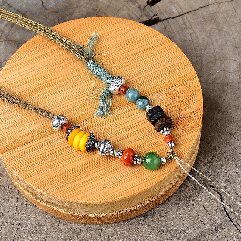 Tibetan Handmade Silver & Sandalwood Pendant with Multi-Gemstones and Adjustable Cord Necklace