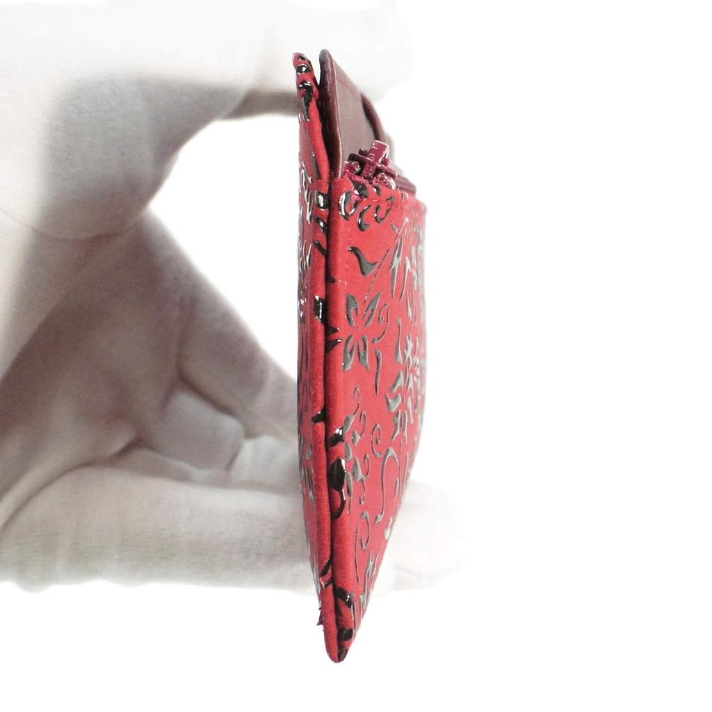 Indenya Inden Long Wallet, Large, Slim, Deerskin, Red with Black Lacquer, Floral Arabesque Pattern, 2107-03-041