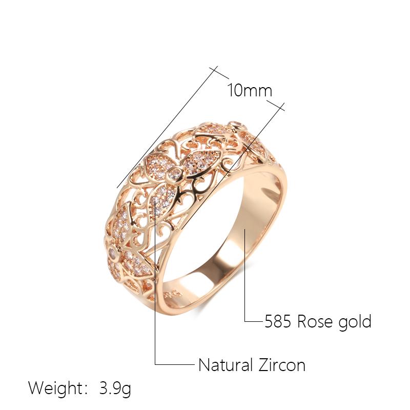 New  Rose Gold Rings For Women Natural Zircon Flower Ring Vintage Bride Wedding Fine Jewelry Party Gift