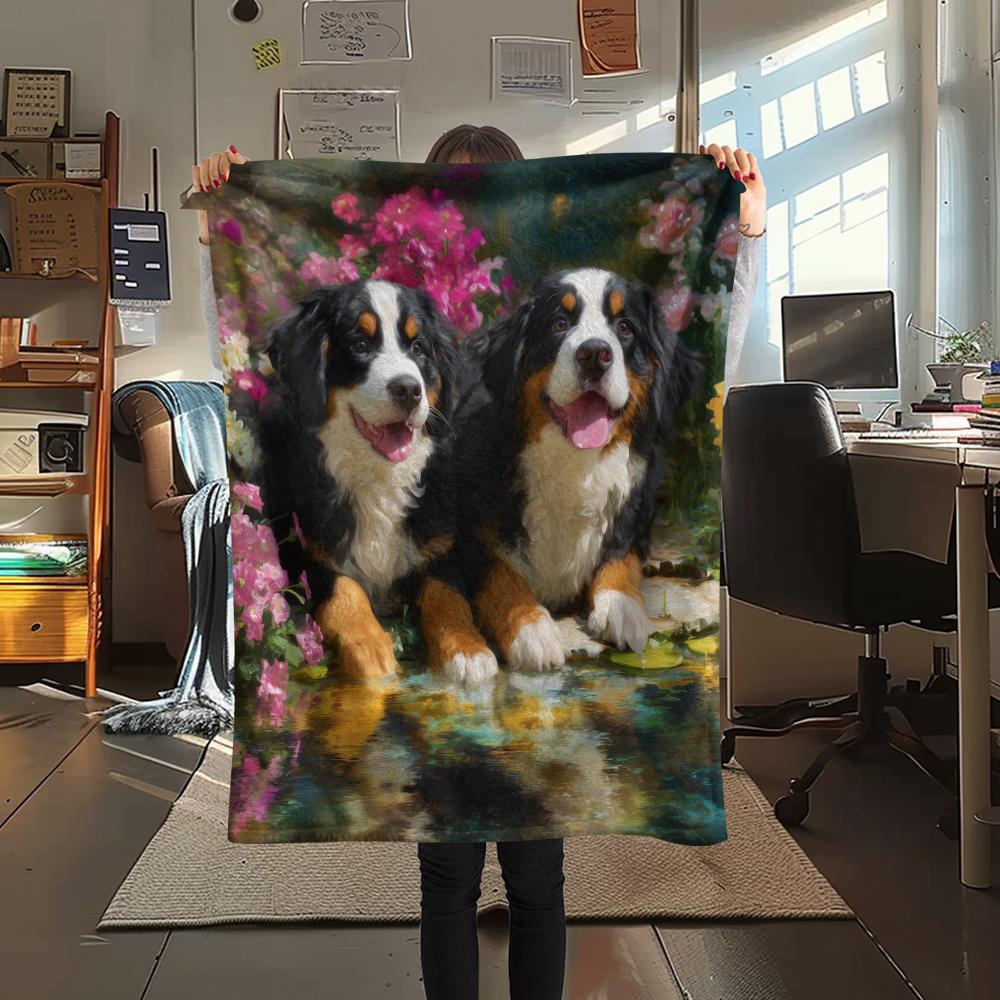 Süße Berner Sennenhund-Muster Flanelldecke, Hohe Qualität, Bequem für alle Jahreszeiten, Heimdekoration, Wärme und Komfort, Perfekt für Geschenke.