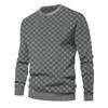 Men S Long Sleeve Crew Neck Checkerboard Jacquard Knit Sweater Casual Top