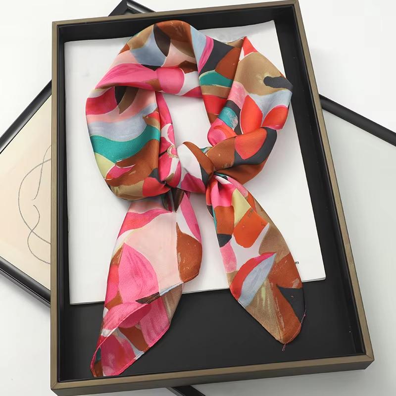 2024 Luxury Square Silk Scarf for Women Hijab Hair Bands Neckerchief Female Satin Shawl Ribbon Headband Fashion Wraps Bandana